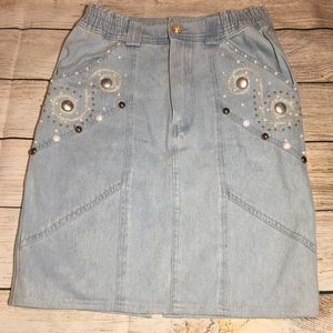 Dameit Vintage Embellished Jean Skirt